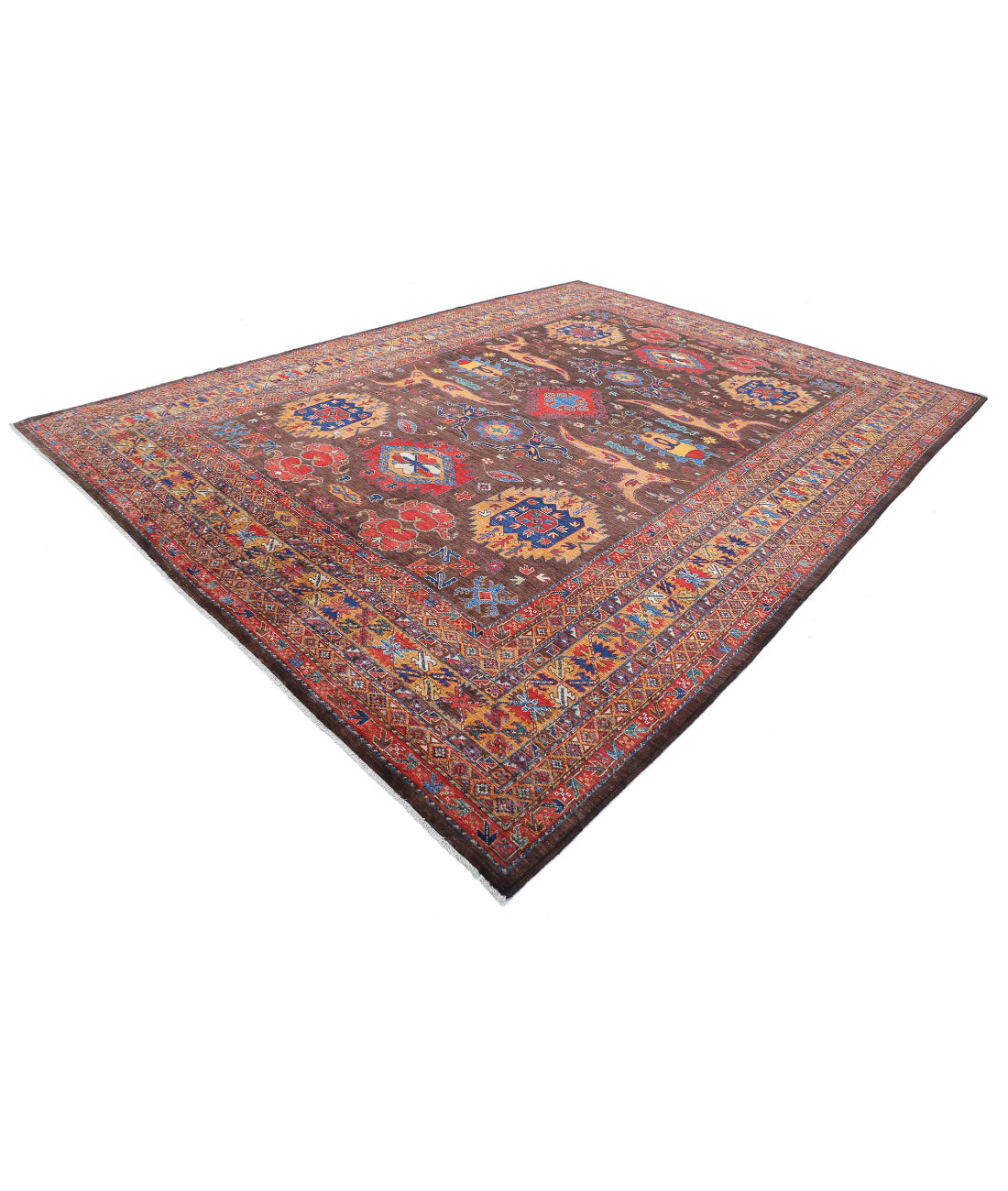 Hand Knotted Nomadic Caucasian Humna Wool Rug - 10'3'' x 13'7'' 10'3'' x 13'7'' (308 X 408) / Brown / Gold