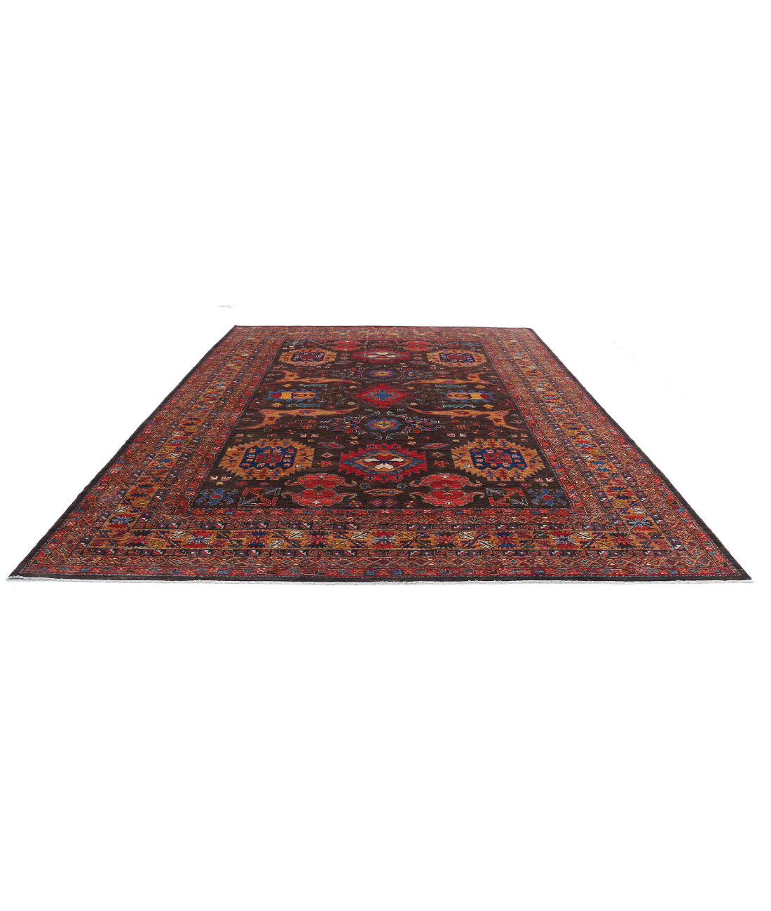 Hand Knotted Nomadic Caucasian Humna Wool Rug - 10'3'' x 13'7'' 10'3'' x 13'7'' (308 X 408) / Brown / Gold