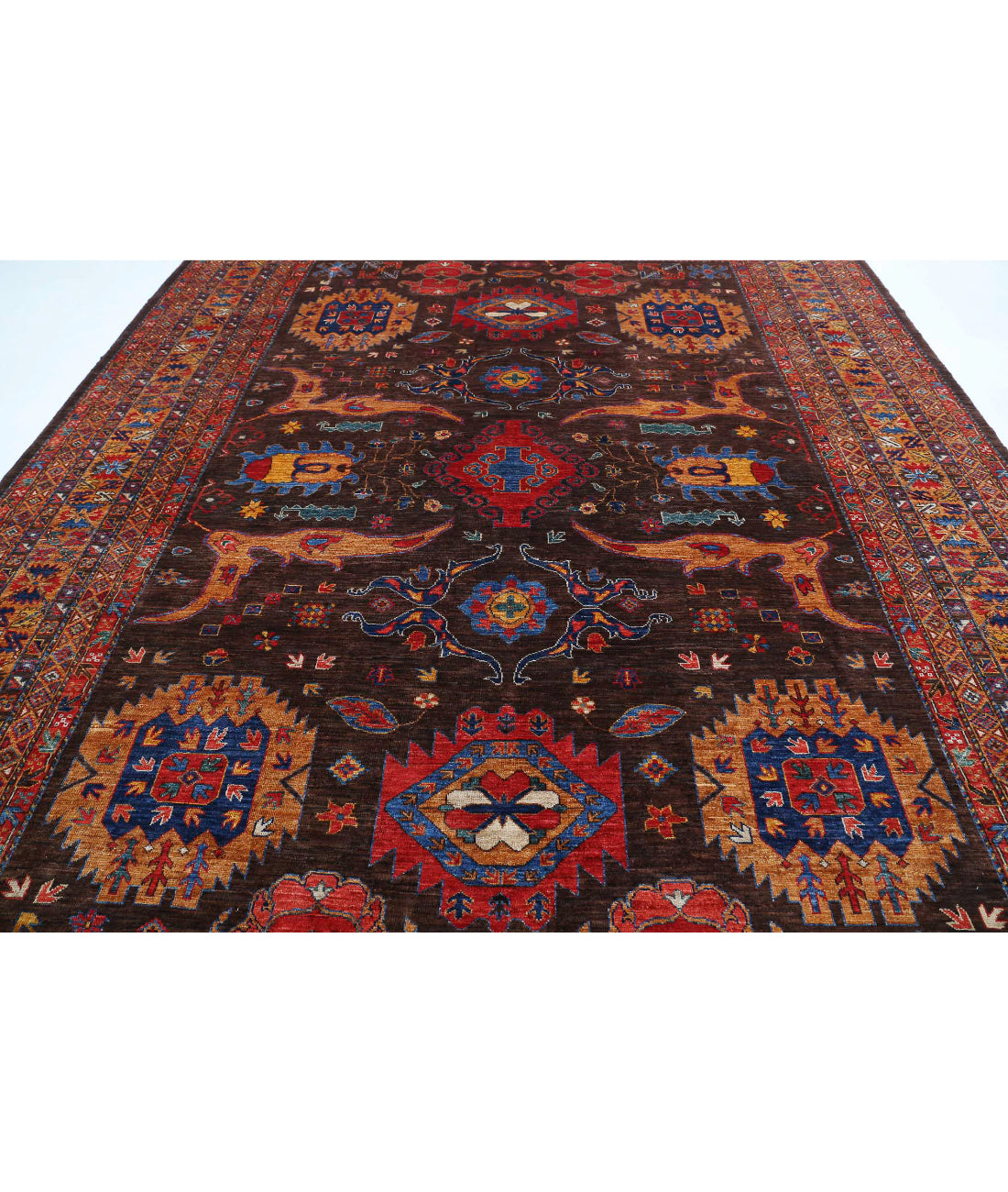 Hand Knotted Nomadic Caucasian Humna Wool Rug - 10'3'' x 13'7'' 10'3'' x 13'7'' (308 X 408) / Brown / Gold