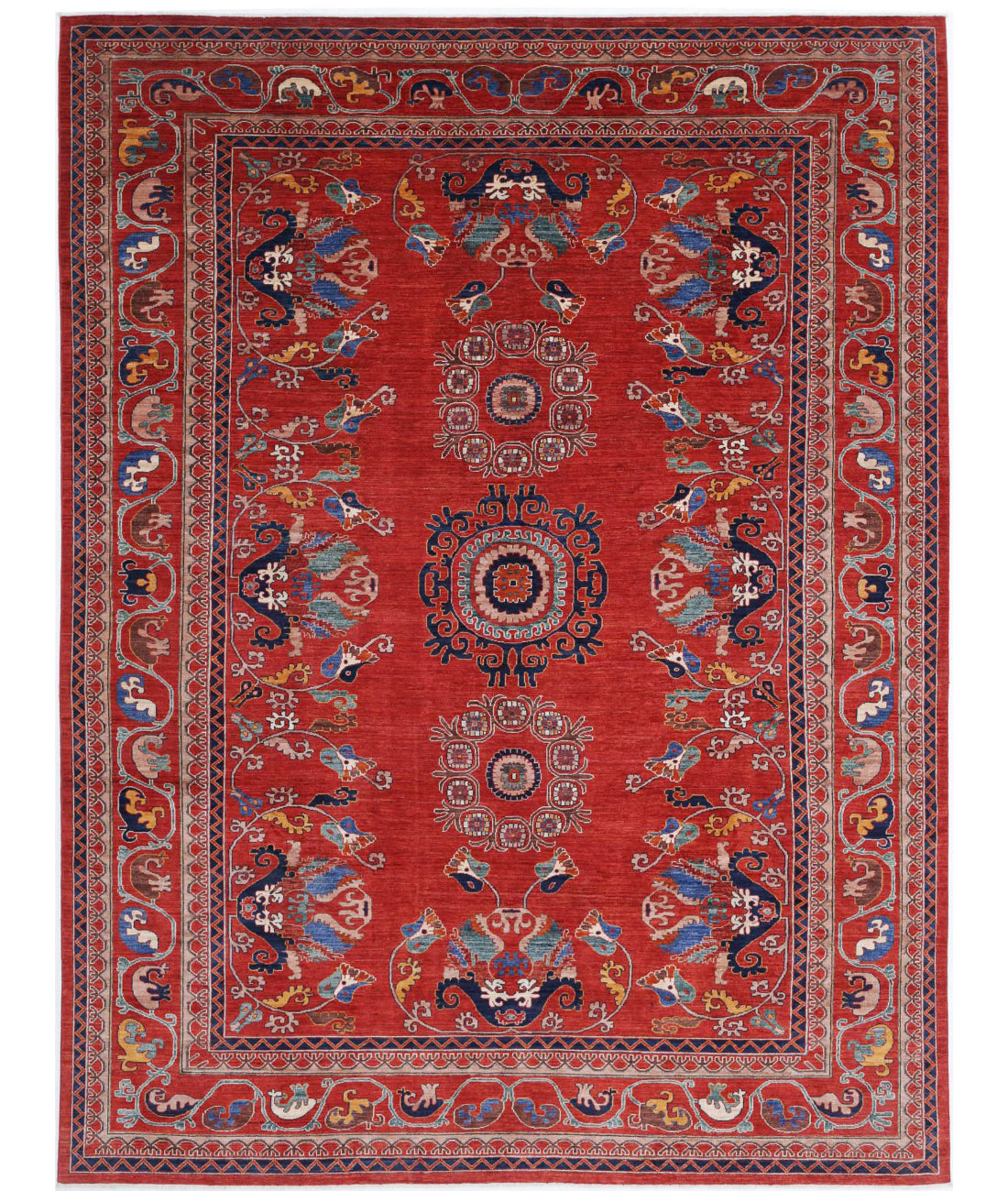 Hand Knotted Nomadic Caucasian Humna Wool Rug - 10'2'' x 13'7''