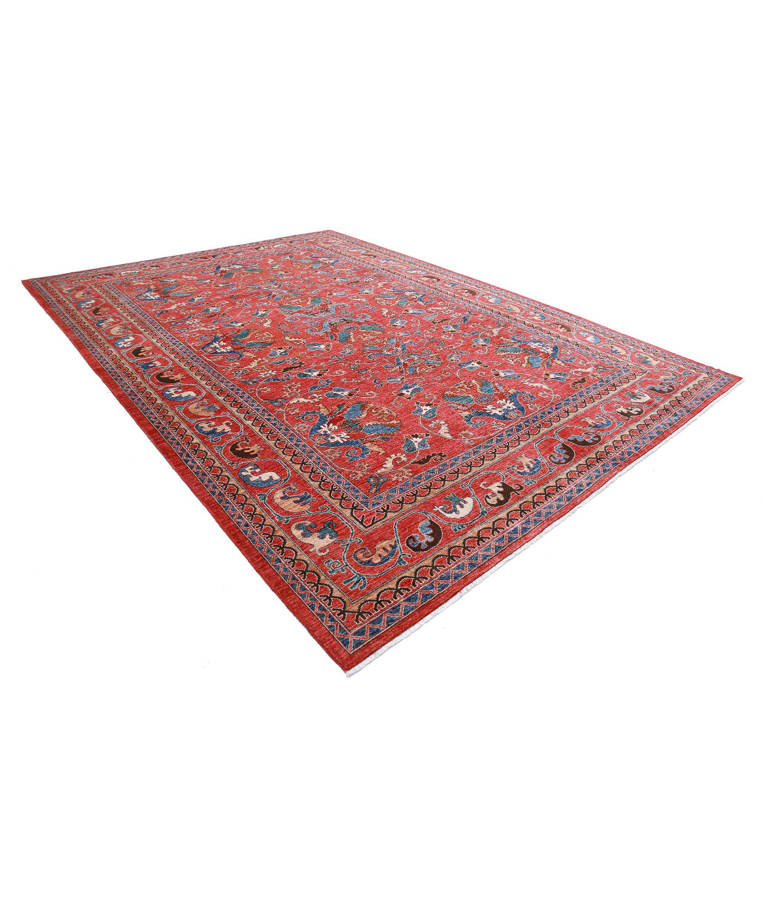 Hand Knotted Nomadic Caucasian Humna Wool Rug - 10'3'' x 14'0'' 10'3'' x 14'0'' (308 X 420) / Red / Taupe