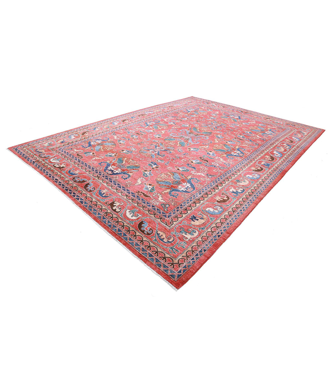 Hand Knotted Nomadic Caucasian Humna Wool Rug - 10'3'' x 14'0'' 10'3'' x 14'0'' (308 X 420) / Red / Taupe