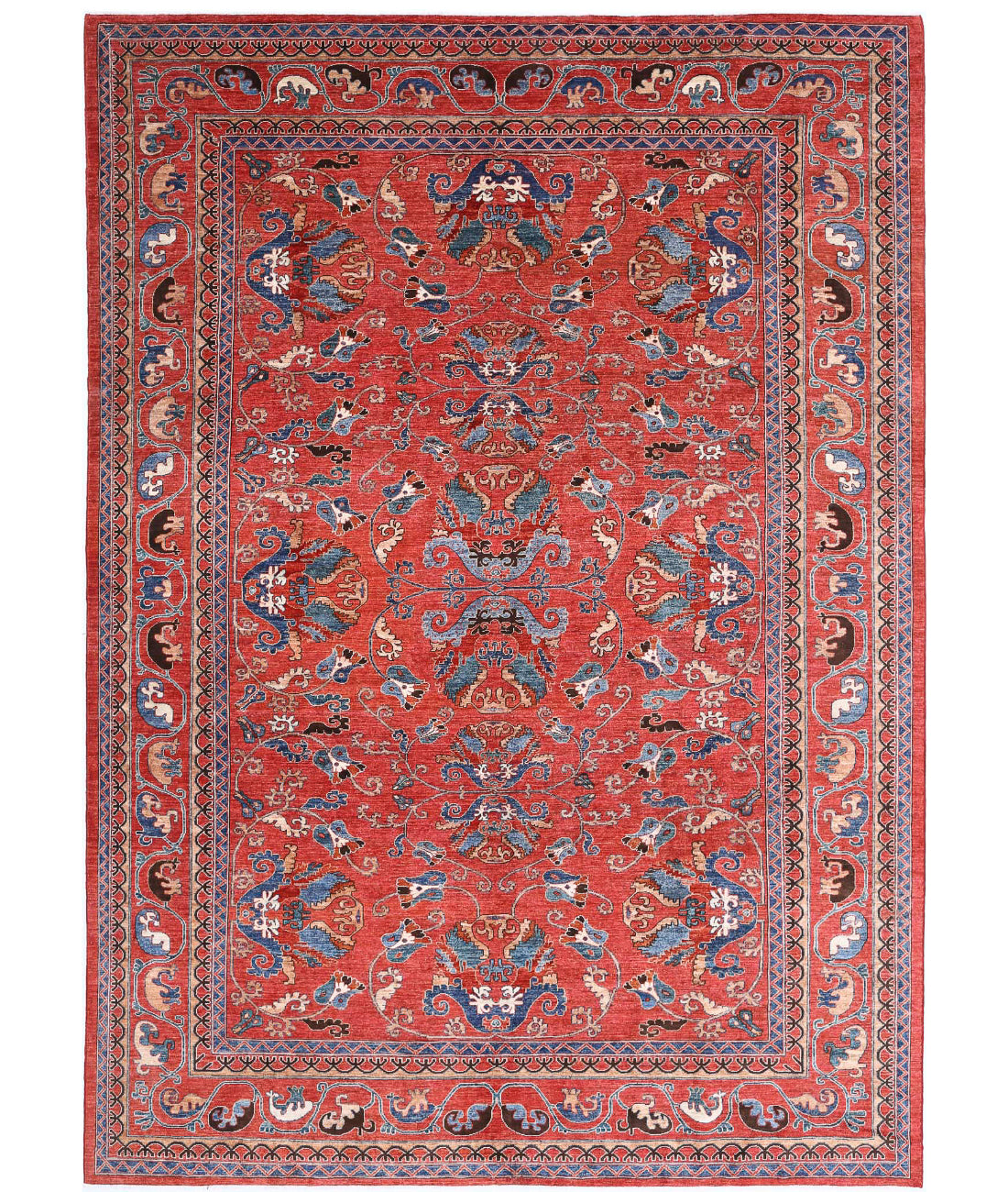 Hand Knotted Nomadic Caucasian Humna Wool Rug - 10&#39;3&#39;&#39; x 14&#39;0&#39;&#39; 10&#39;3&#39;&#39; x 14&#39;0&#39;&#39; (308 X 420) / Red / Taupe