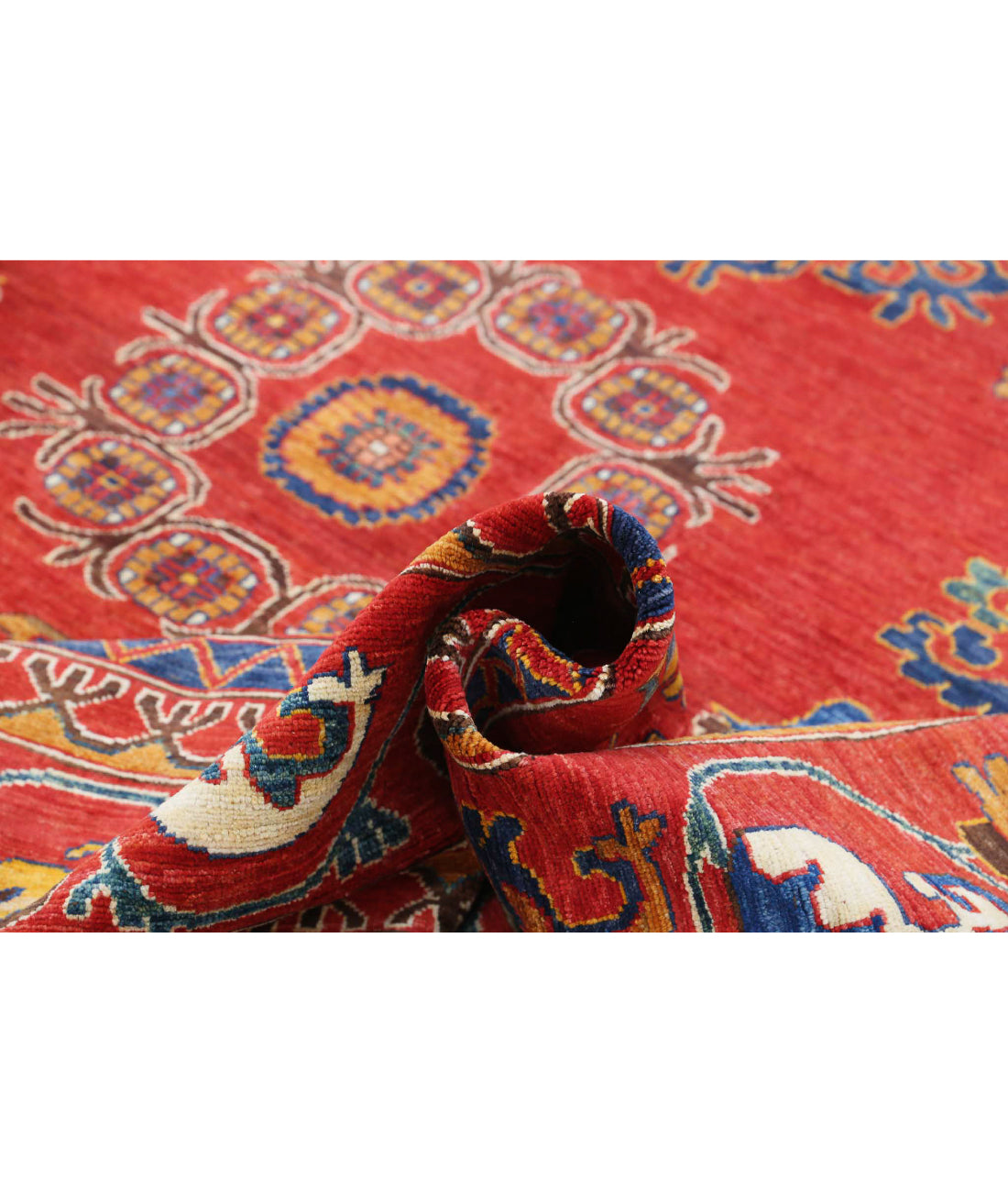 Hand Knotted Nomadic Caucasian Humna Wool Rug - 9'0'' x 12'0'' 9'0'' x 12'0'' (270 X 360) / Red / Blue