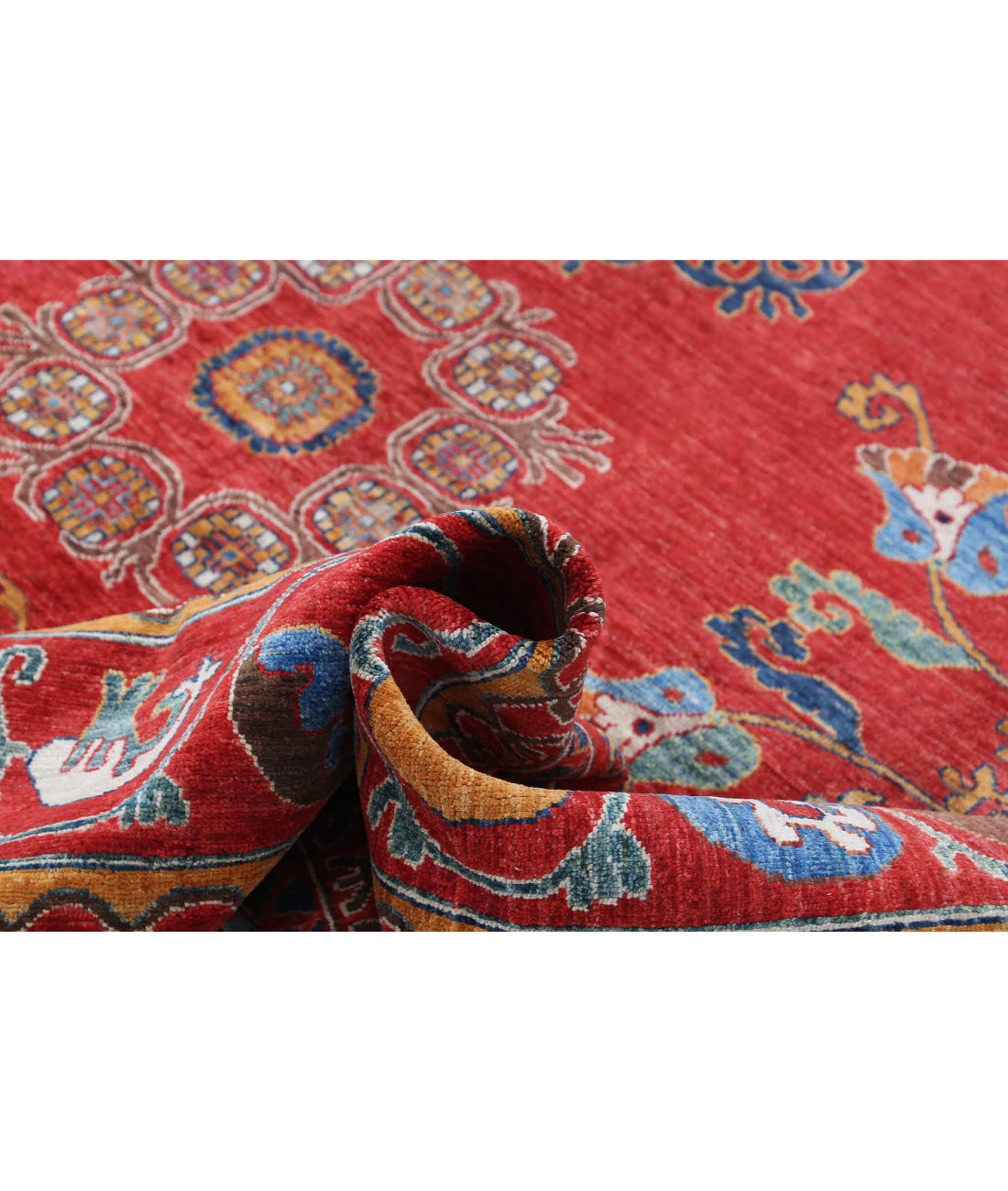 Hand Knotted Nomadic Caucasian Humna Wool Rug - 9'5'' x 11'6'' 9'5'' x 11'6'' (283 X 345) / Red / Ivory