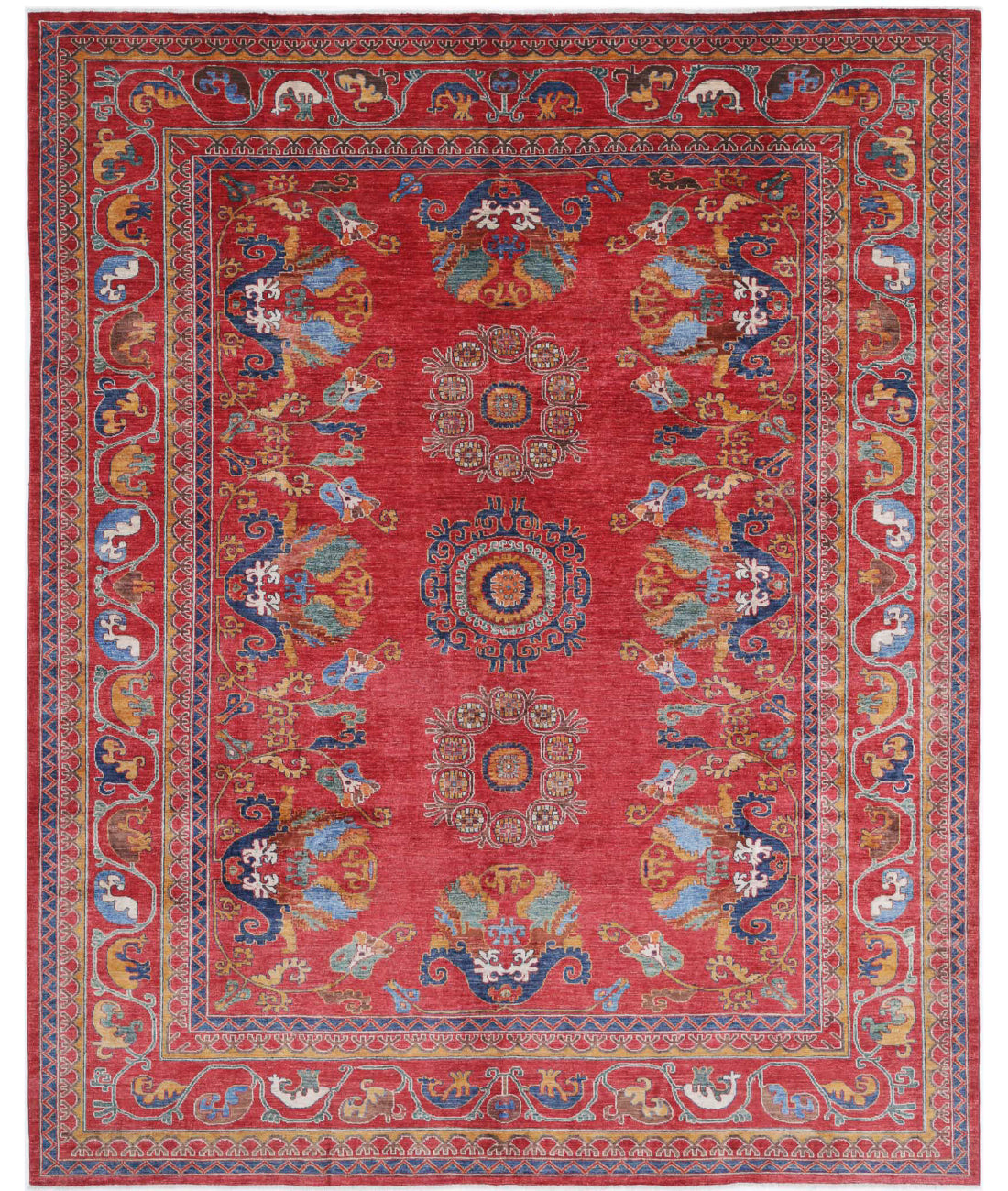 Hand Knotted Nomadic Caucasian Humna Wool Rug - 9&#39;5&#39;&#39; x 11&#39;6&#39;&#39; 9&#39;5&#39;&#39; x 11&#39;6&#39;&#39; (283 X 345) / Red / Ivory