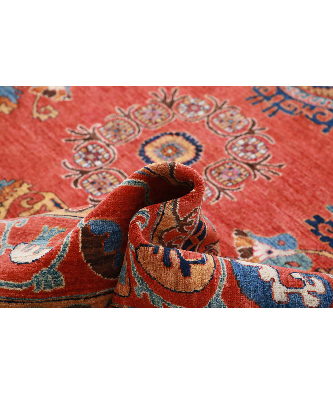 Hand Knotted Nomadic Caucasian Humna Wool Rug - 9'0'' x 11'9'' 9'0'' x 11'9'' (270 X 353) / Red / Blue