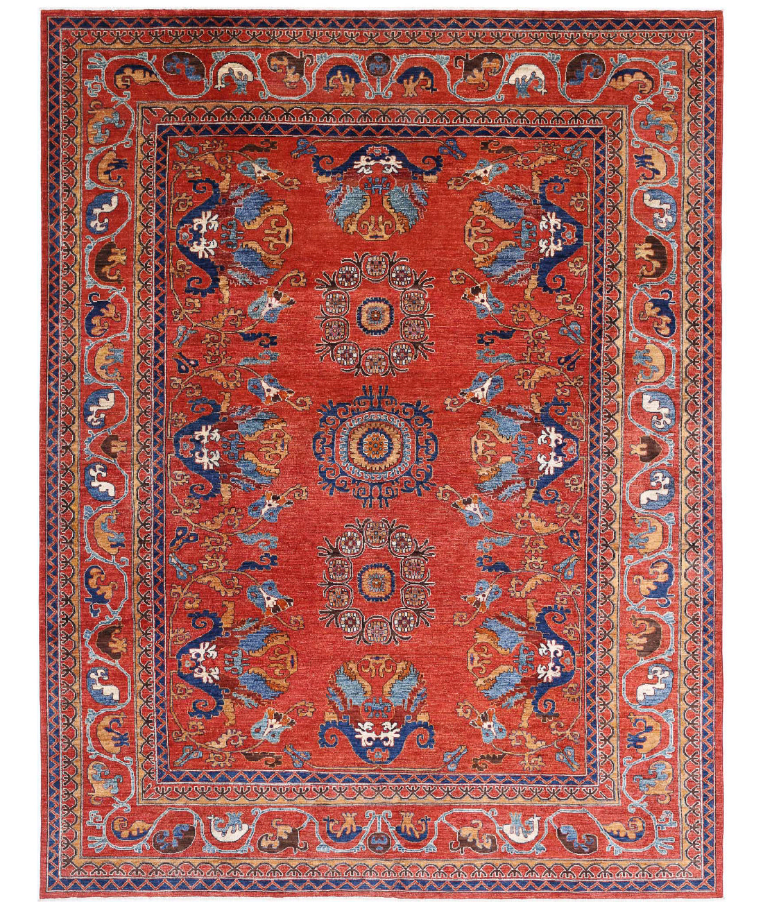 Hand Knotted Nomadic Caucasian Humna Wool Rug - 9'0'' x 11'9''