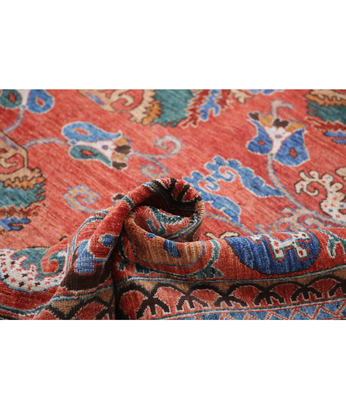 Hand Knotted Nomadic Caucasian Humna Wool Rug - 8'7'' x 9'9'' 8'7'' x 9'9'' (258 X 293) / Red / Blue