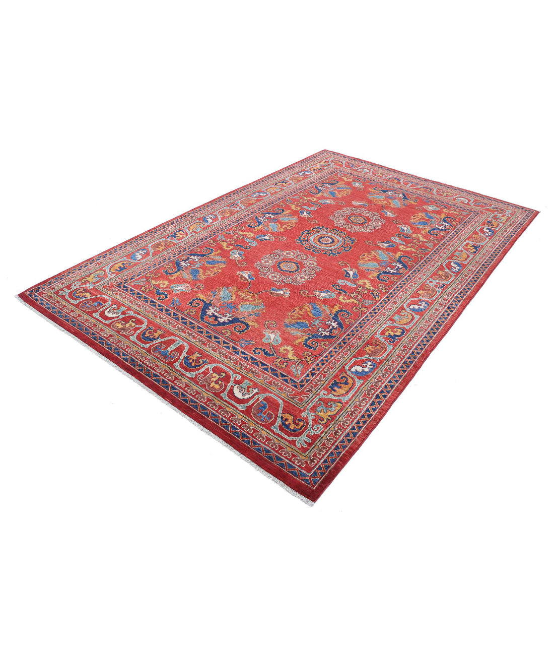 Hand Knotted Nomadic Caucasian Humna Wool Rug - 5'10'' x 9'1'' 5'10'' x 9'1'' (175 X 273) / Red / Gold