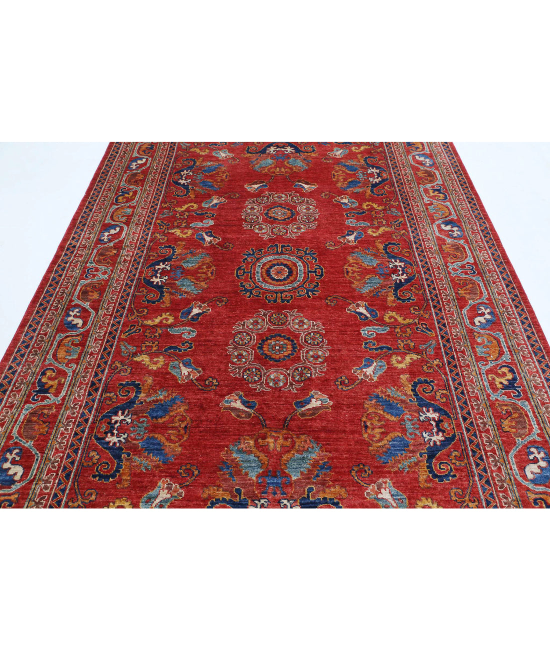 Hand Knotted Nomadic Caucasian Humna Wool Rug - 5'10'' x 9'1'' 5'10'' x 9'1'' (175 X 273) / Red / Gold