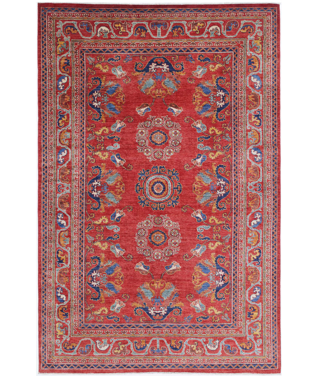 Hand Knotted Nomadic Caucasian Humna Wool Rug - 5'10'' x 9'1''