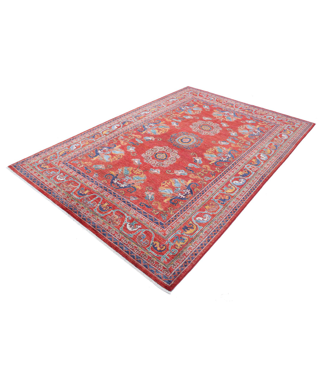 Hand Knotted Nomadic Caucasian Humna Wool Rug - 5'11'' x 8'10'' 5'11'' x 8'10'' (178 X 265) / Red / N/A