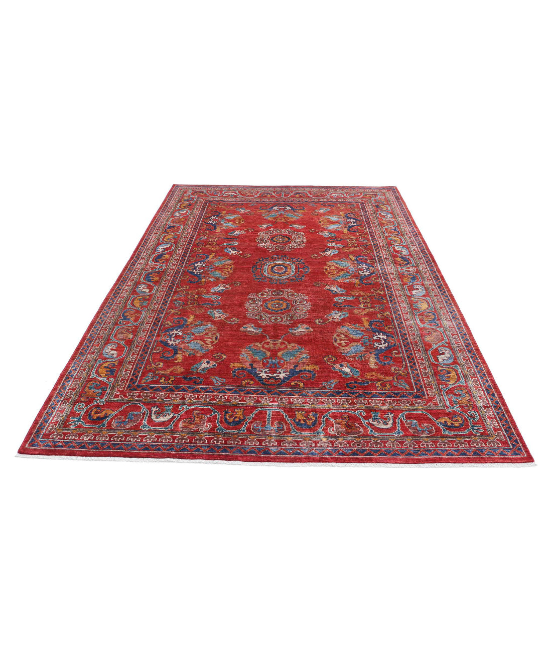 Hand Knotted Nomadic Caucasian Humna Wool Rug - 5'11'' x 8'10'' 5'11'' x 8'10'' (178 X 265) / Red / N/A