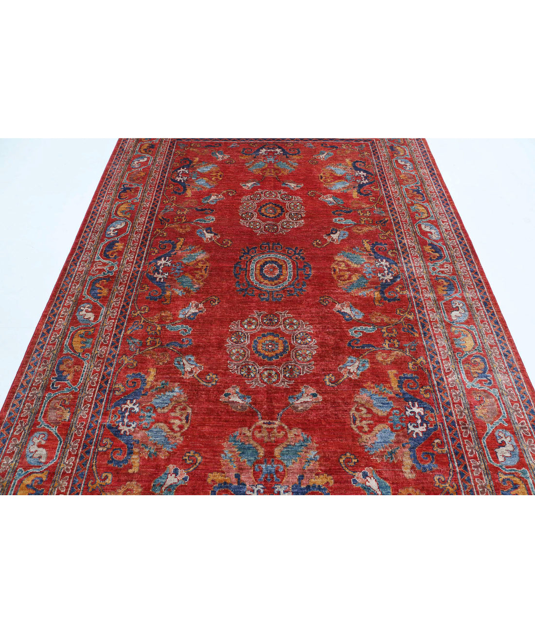 Hand Knotted Nomadic Caucasian Humna Wool Rug - 5'11'' x 8'10'' 5'11'' x 8'10'' (178 X 265) / Red / N/A