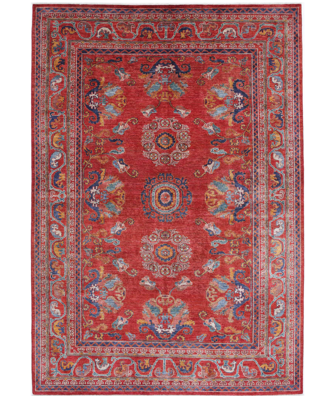 Hand Knotted Nomadic Caucasian Humna Wool Rug - 5'11'' x 8'10''