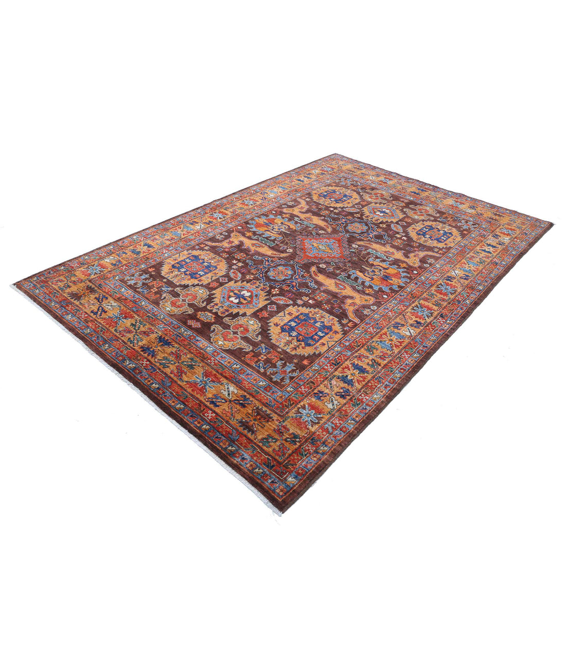 Hand Knotted Nomadic Caucasian Humna Wool Rug - 6'0'' x 8'10'' 6'0'' x 8'10'' (180 X 265) / Brown / Gold