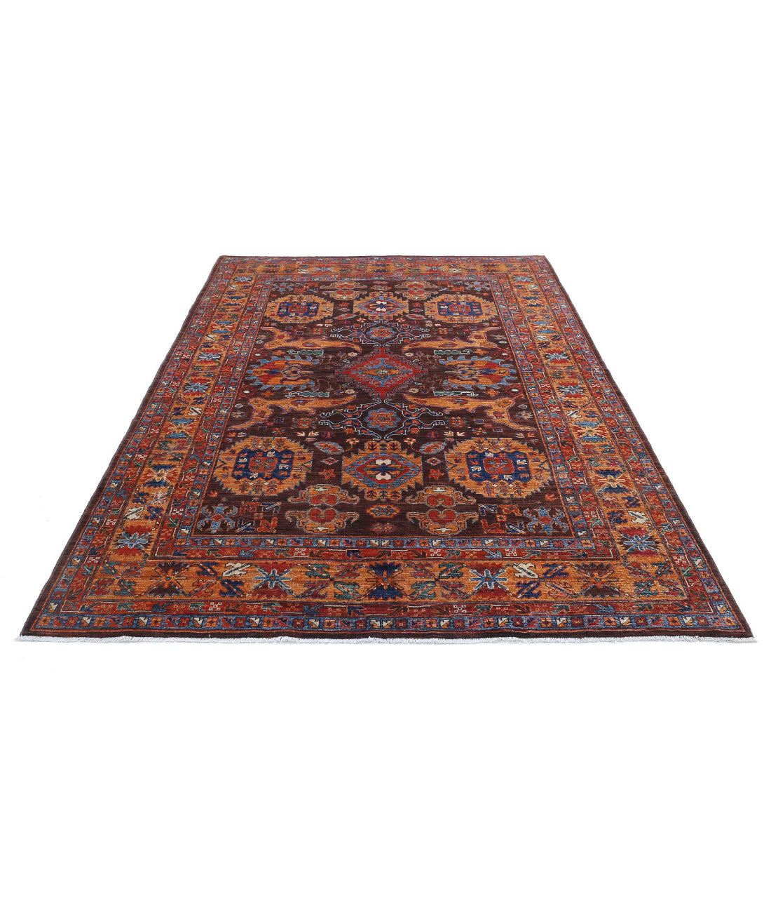 Hand Knotted Nomadic Caucasian Humna Wool Rug - 6'0'' x 8'10'' 6'0'' x 8'10'' (180 X 265) / Brown / Gold