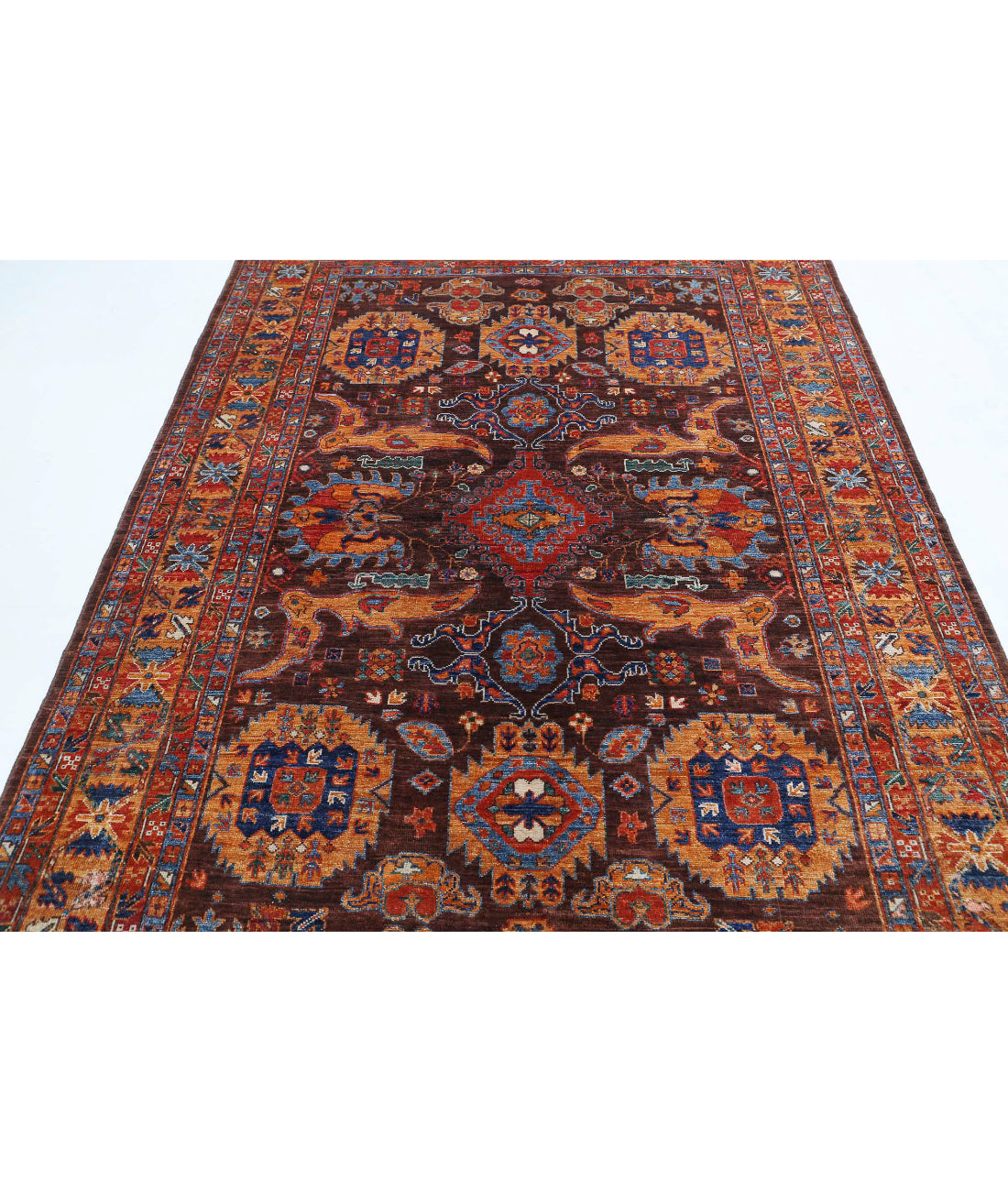 Hand Knotted Nomadic Caucasian Humna Wool Rug - 6'0'' x 8'10'' 6'0'' x 8'10'' (180 X 265) / Brown / Gold