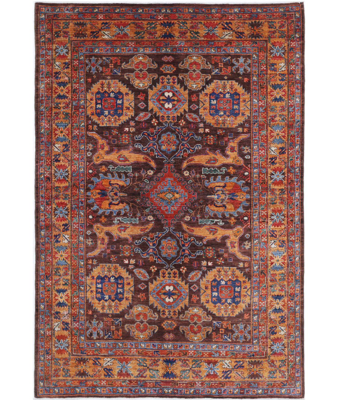 Hand Knotted Nomadic Caucasian Humna Wool Rug - 6&#39;0&#39;&#39; x 8&#39;10&#39;&#39; 6&#39;0&#39;&#39; x 8&#39;10&#39;&#39; (180 X 265) / Brown / Gold