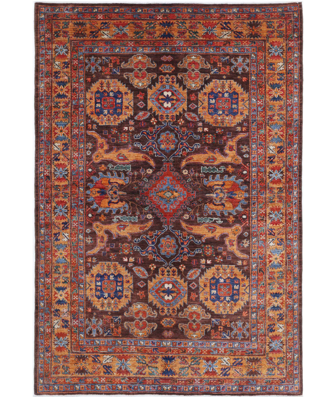 Hand Knotted Nomadic Caucasian Humna Wool Rug - 6'0'' x 8'10''
