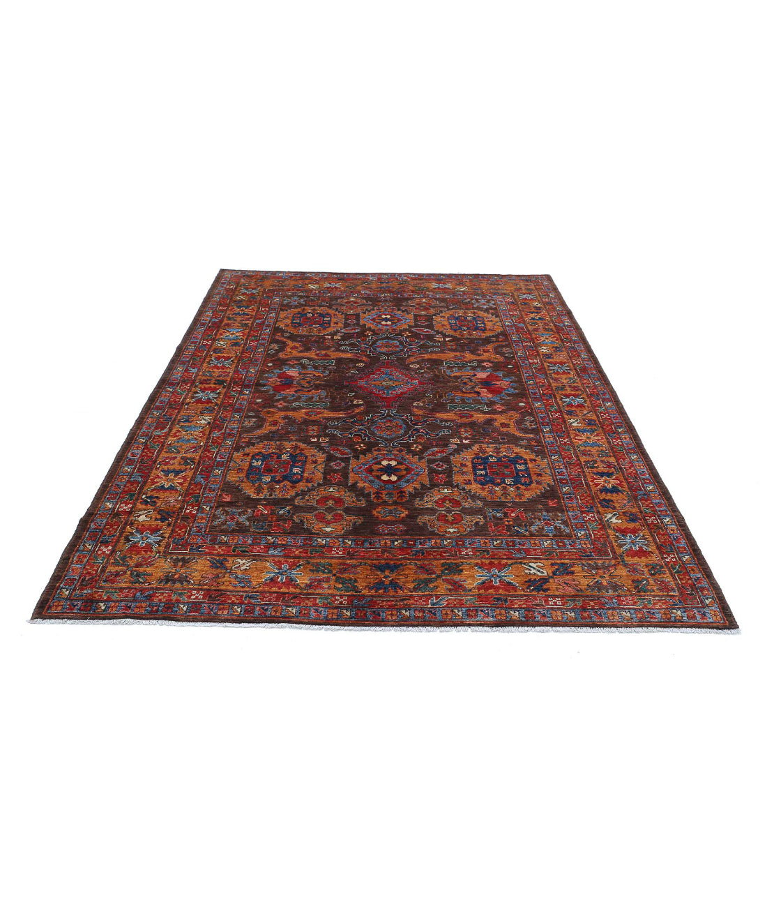 Hand Knotted Nomadic Caucasian Humna Wool Rug - 6'0'' x 8'7'' 6'0'' x 8'7'' (180 X 258) / Brown / Gold