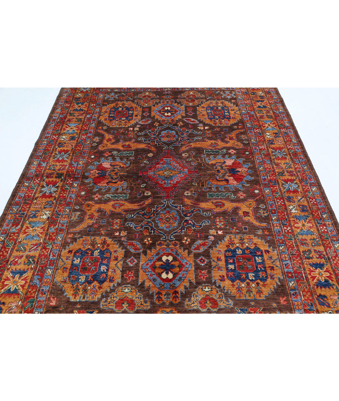 Hand Knotted Nomadic Caucasian Humna Wool Rug - 6'0'' x 8'7'' 6'0'' x 8'7'' (180 X 258) / Brown / Gold