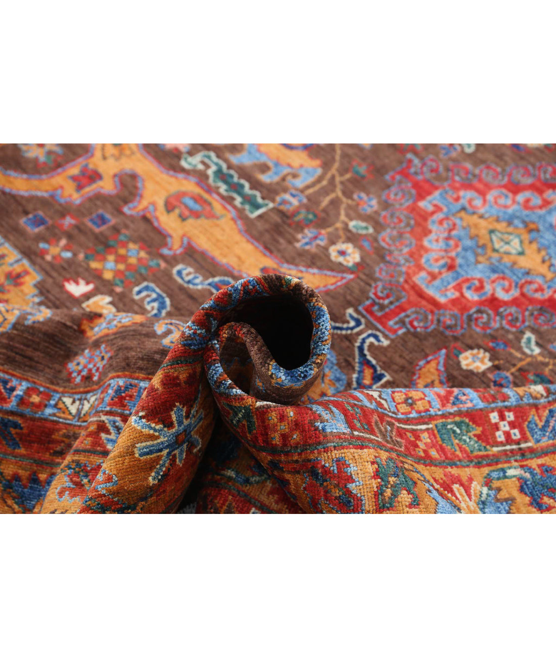 Hand Knotted Nomadic Caucasian Humna Wool Rug - 6'0'' x 8'7'' 6'0'' x 8'7'' (180 X 258) / Brown / Gold