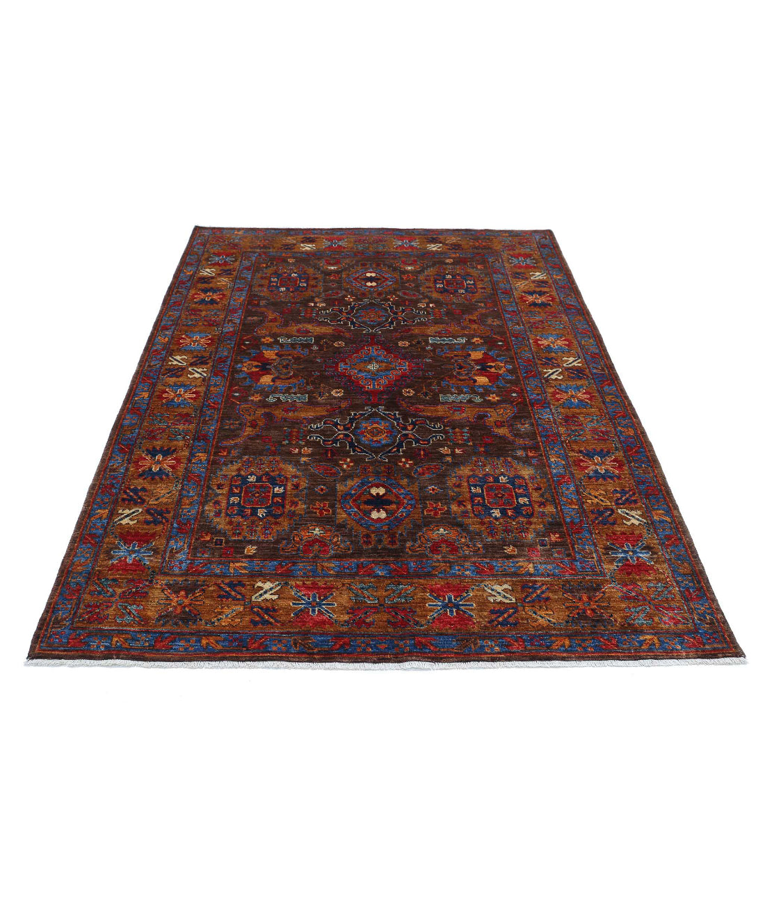 Hand Knotted Nomadic Caucasian Humna Wool Rug - 4'11'' x 6'9'' 4'11'' x 6'9'' (148 X 203) / Brown / Taupe