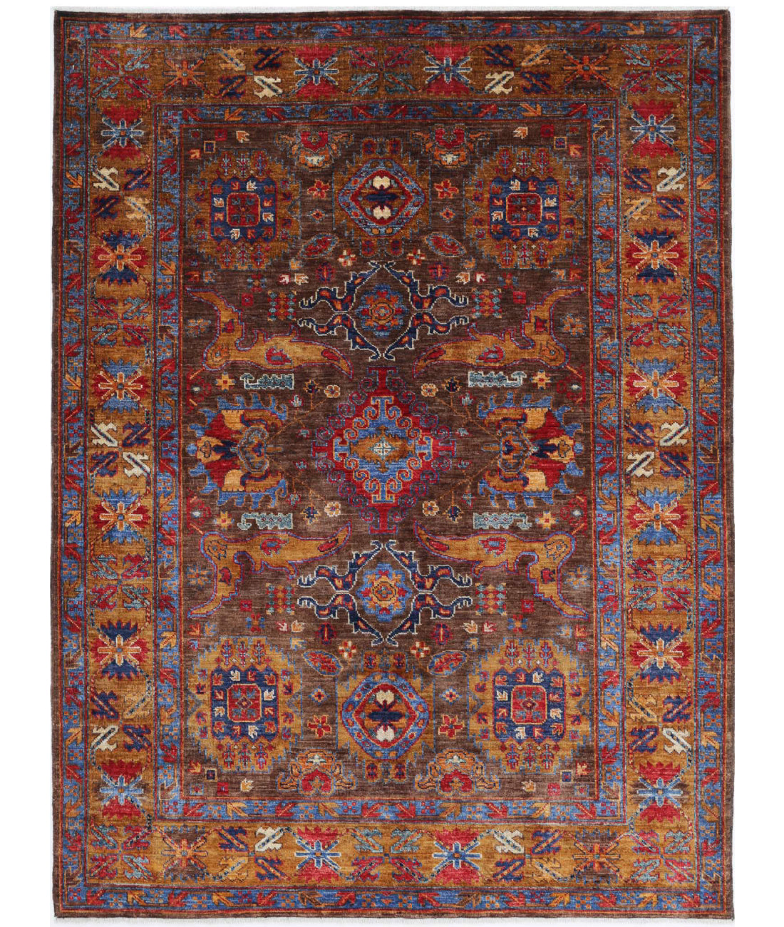 Hand Knotted Nomadic Caucasian Humna Wool Rug - 4'11'' x 6'9'' 4'11'' x 6'9'' (148 X 203) / Brown / Taupe