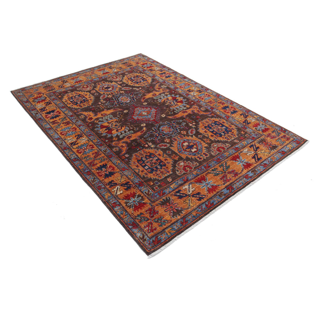 Alfombra de lana Humna caucásica nómada anudada a mano - 5'0'' x 6'10''