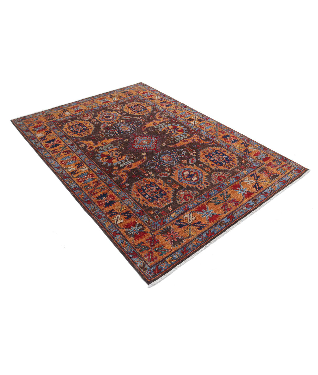Alfombra de lana Humna caucásica nómada anudada a mano - 5'0'' x 6'10''