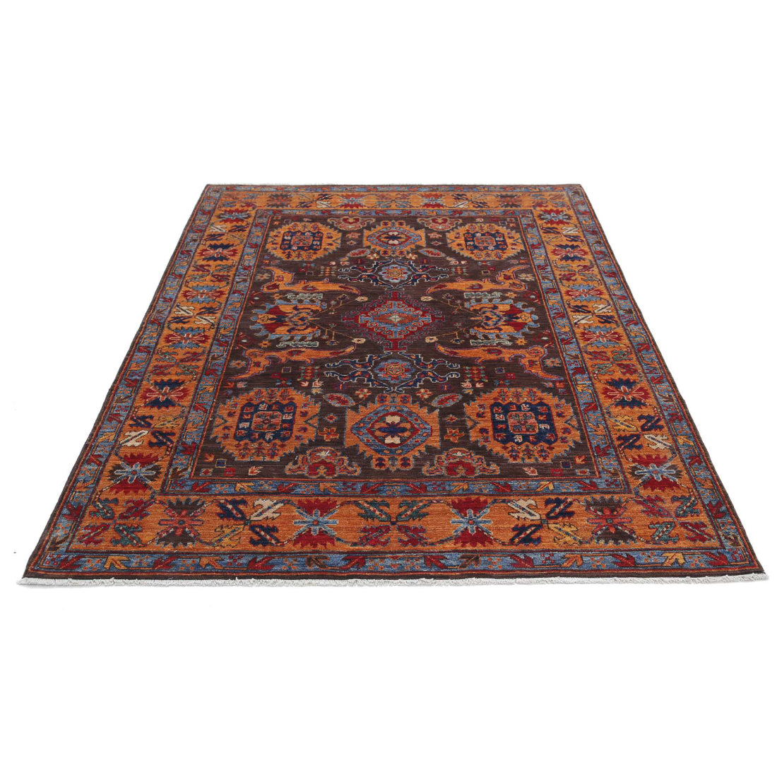 Alfombra de lana Humna caucásica nómada anudada a mano - 5'0'' x 6'10''