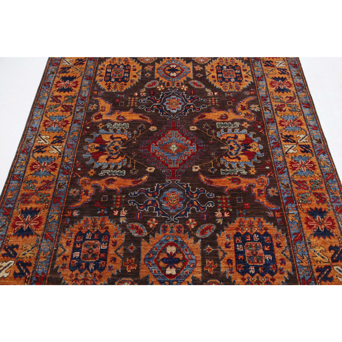 Alfombra de lana Humna caucásica nómada anudada a mano - 5'0'' x 6'10''