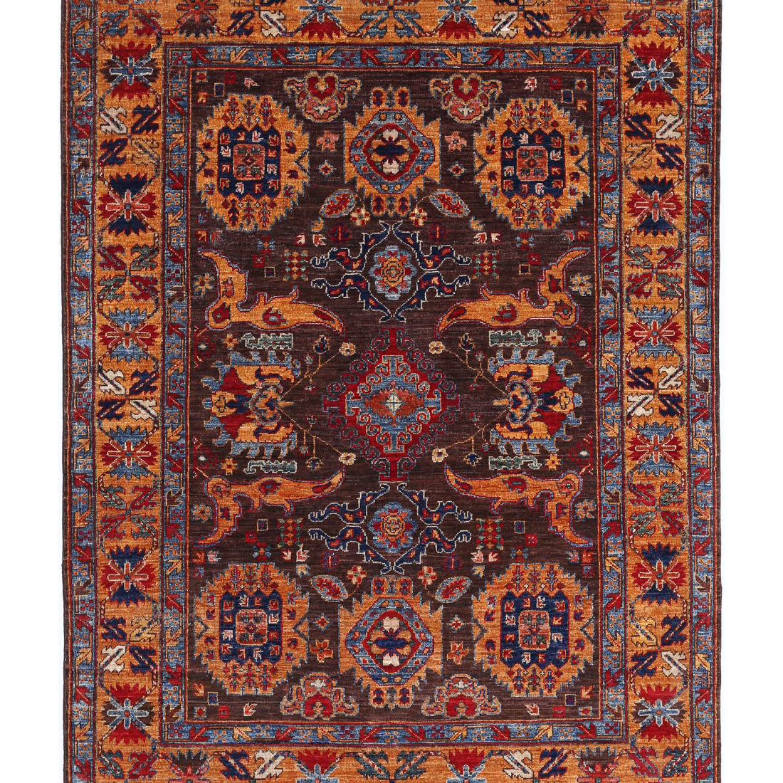Alfombra de lana Humna caucásica nómada anudada a mano - 5'0'' x 6'10''