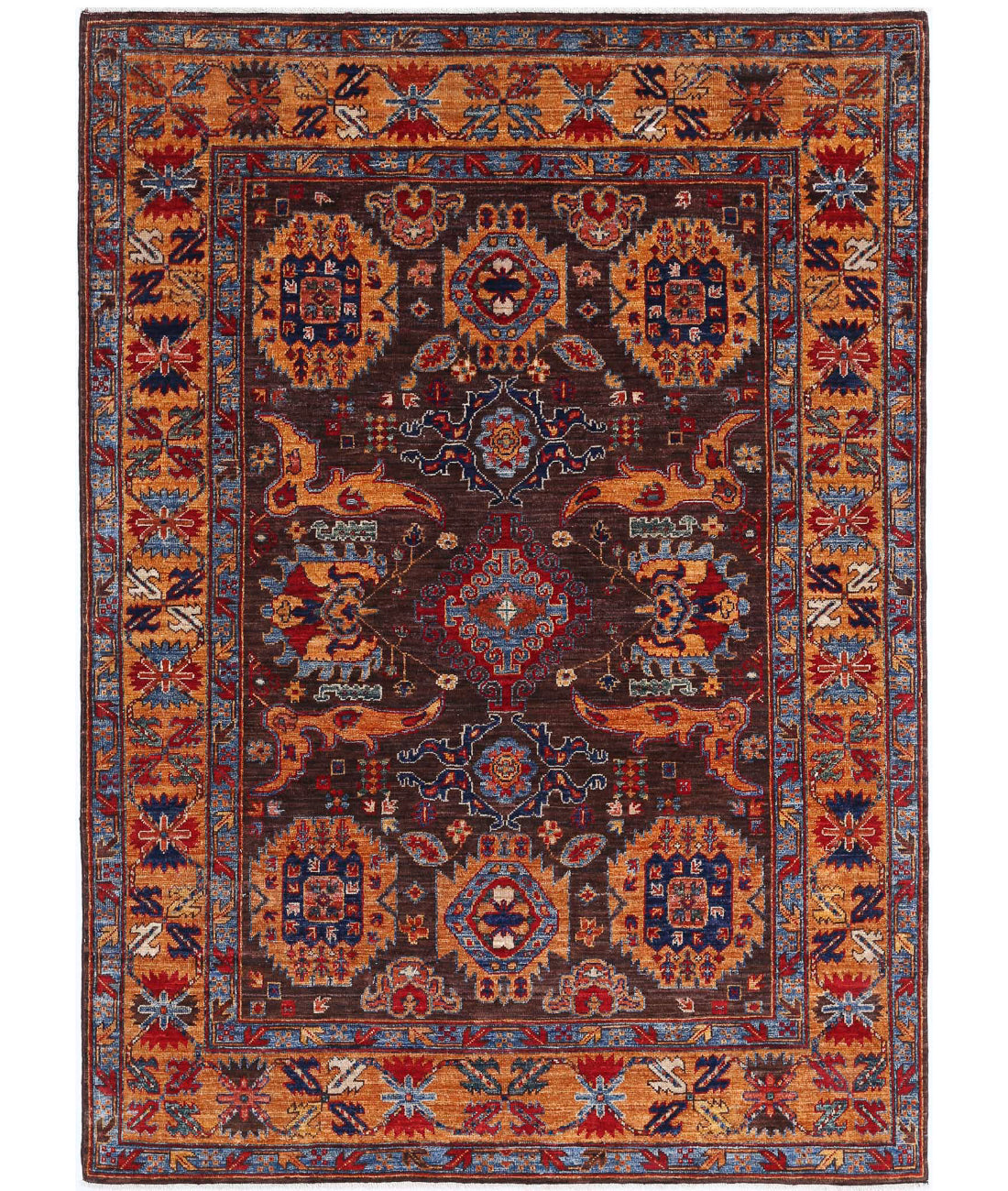 Alfombra de lana Humna caucásica nómada anudada a mano - 5'0'' x 6'10''