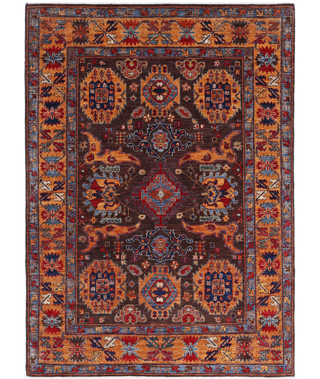 Hand Knotted Nomadic Caucasian Humna Wool Rug - 5&#39;0&#39;&#39; x 6&#39;10&#39;&#39; 5&#39;0&#39;&#39; x 6&#39;10&#39;&#39; (150 X 205) / Brown / Gold