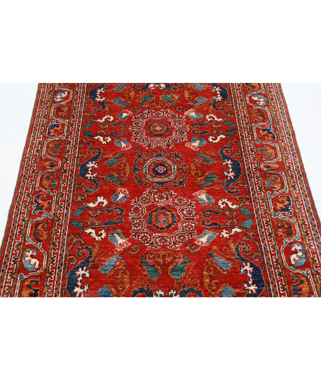 Alfombra de lana Humna caucásica nómada anudada a mano - 4'1'' x 5'10''