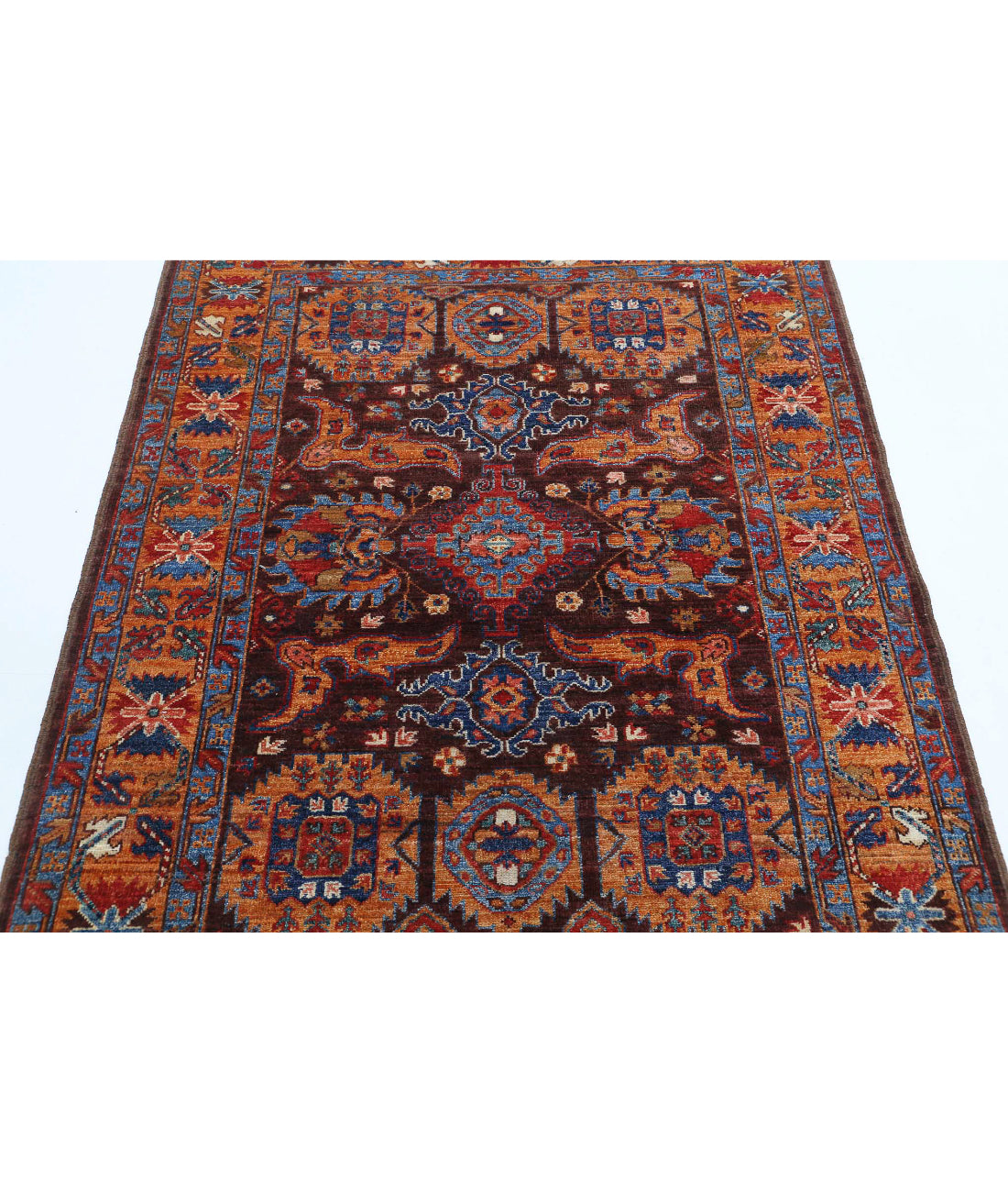 Hand Knotted Nomadic Caucasian Humna Wool Rug - 4'1'' x 5'7'' 4'1'' x 5'7'' (123 X 168) / Brown / Gold