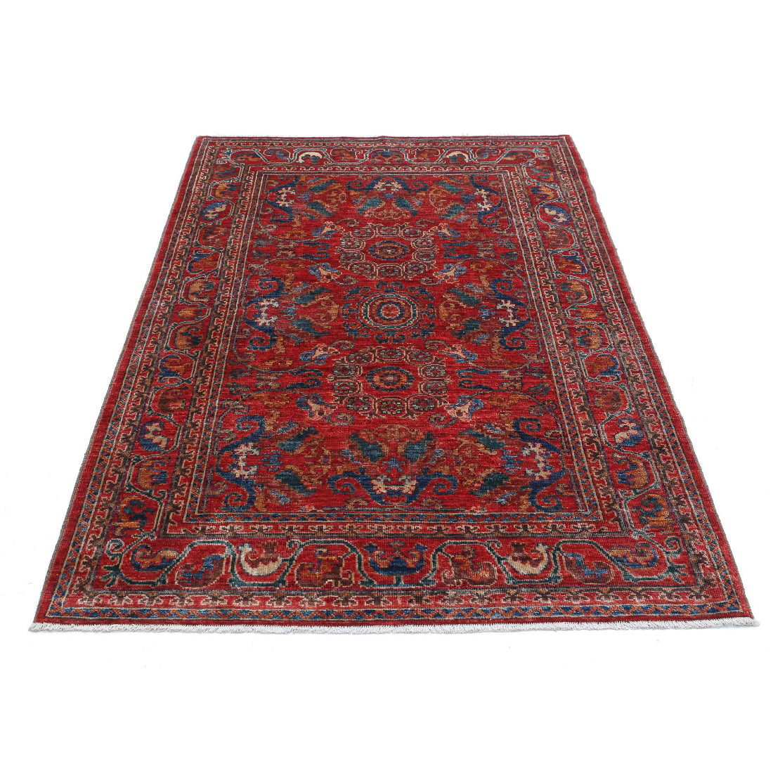 Alfombra de lana Humna caucásica nómada anudada a mano - 4'0'' x 6'1''