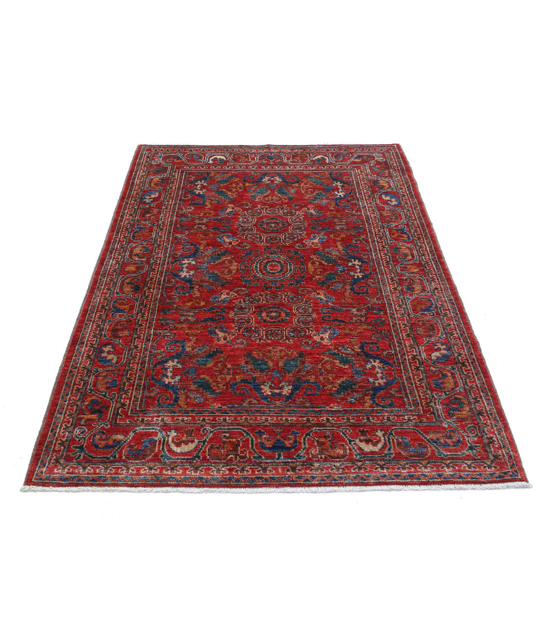 Alfombra de lana Humna caucásica nómada anudada a mano - 4'0'' x 6'1''