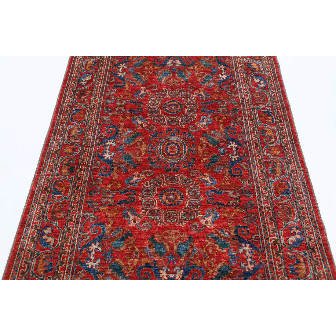 Alfombra de lana Humna caucásica nómada anudada a mano - 4'0'' x 6'1''