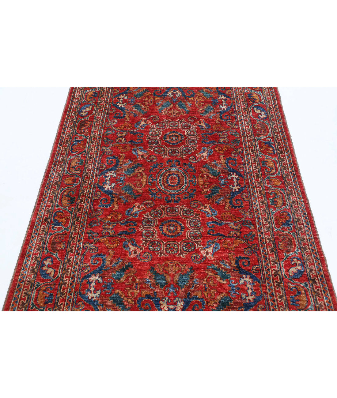 Alfombra de lana Humna caucásica nómada anudada a mano - 4'0'' x 6'1''