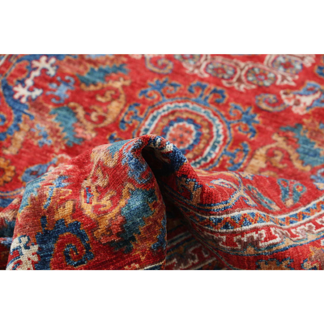 Alfombra de lana Humna caucásica nómada anudada a mano - 4'0'' x 6'1''