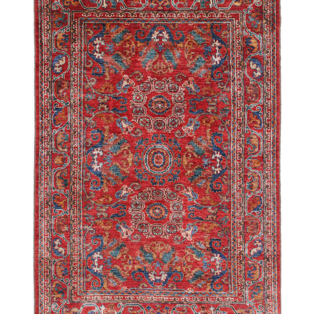 Alfombra de lana Humna caucásica nómada anudada a mano - 4'0'' x 6'1''