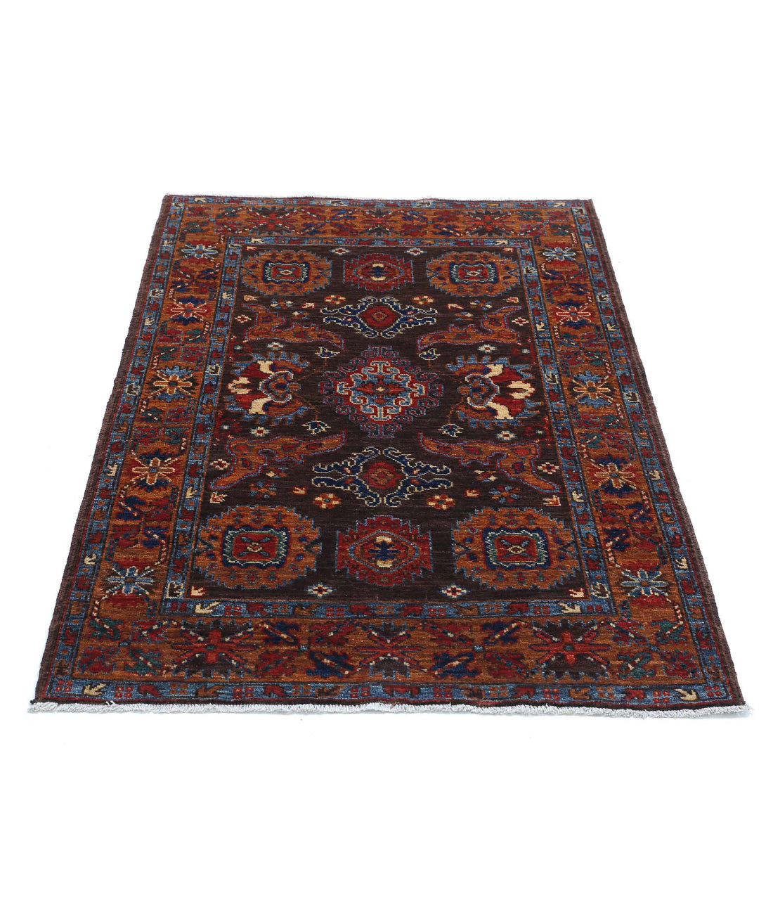 Hand Knotted Nomadic Caucasian Humna Wool Rug - 3'1'' x 4'10'' 3'1'' x 4'10'' (93 X 145) / Brown / Gold