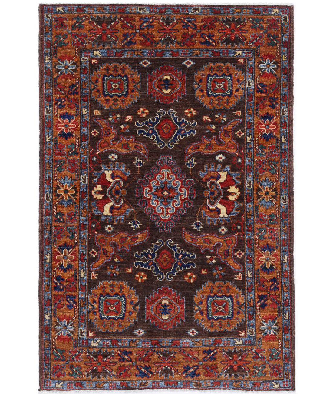 Hand Knotted Nomadic Caucasian Humna Wool Rug - 3'1'' x 4'10''
