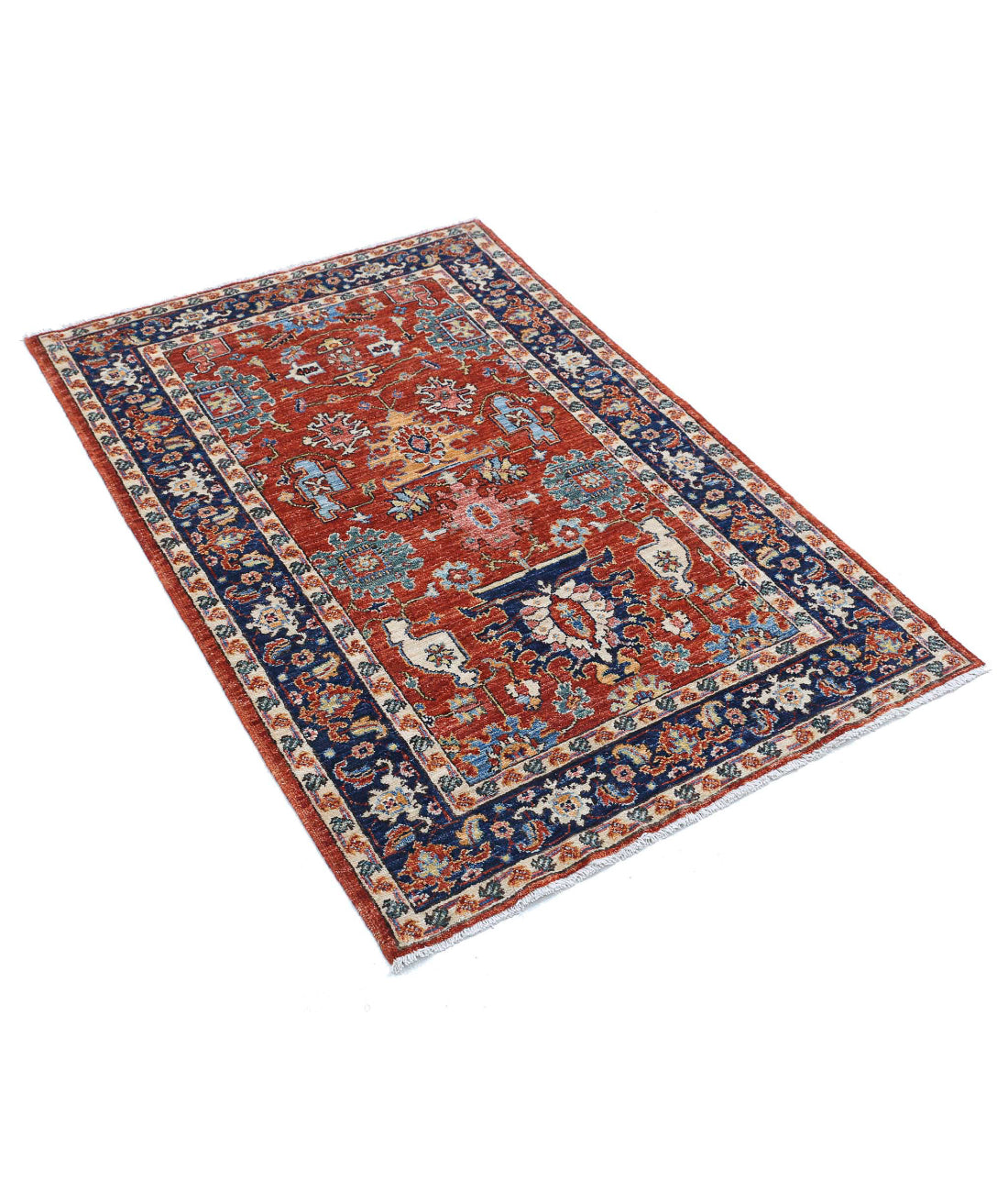 Hand Knotted Nomadic Caucasian Humna Wool Rug - 3'2'' x 4'10'' 3'2'' x 4'10'' (95 X 145) / Rust / Blue