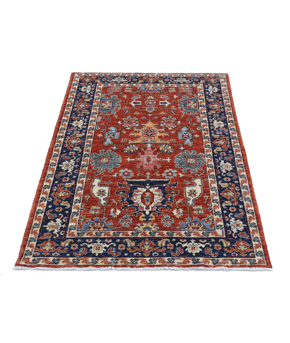 Hand Knotted Nomadic Caucasian Humna Wool Rug - 3'2'' x 4'10'' 3'2'' x 4'10'' (95 X 145) / Rust / Blue