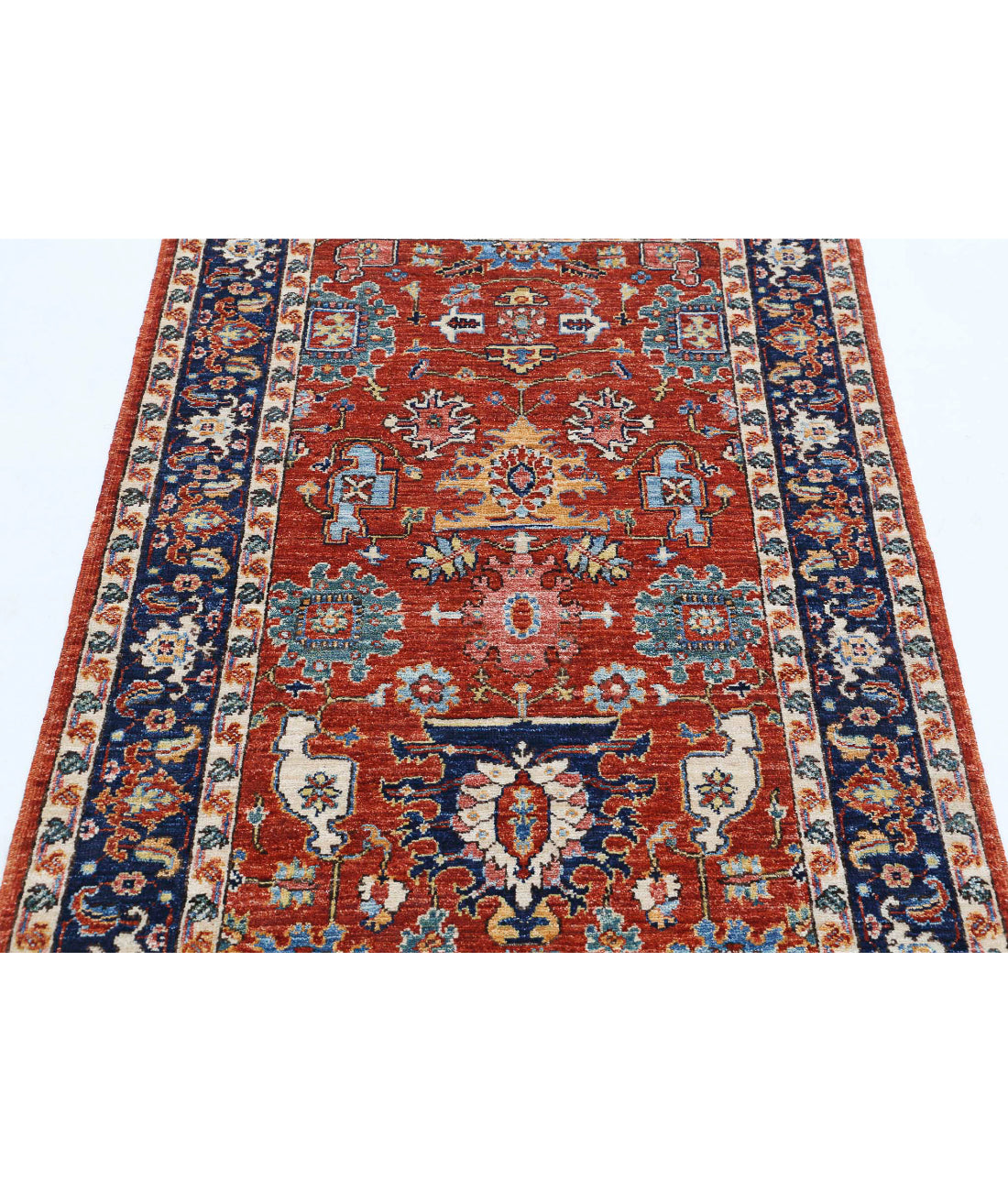 Hand Knotted Nomadic Caucasian Humna Wool Rug - 3'2'' x 4'10'' 3'2'' x 4'10'' (95 X 145) / Rust / Blue
